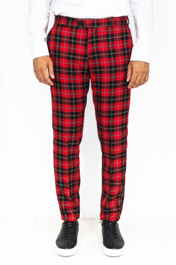 Slim Fit Checked Burgundy Men Pants