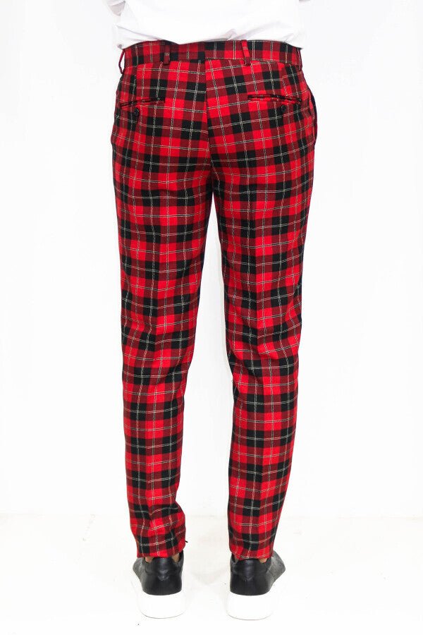 Slim Fit Checked Burgundy Men Pants
