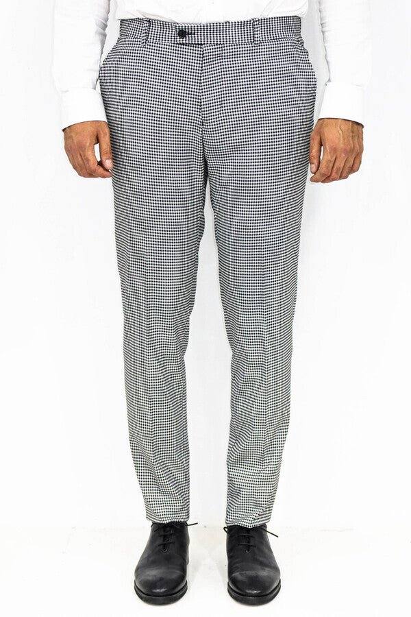 Slim Fit Houndstoodh Pattern Grey Men Pants