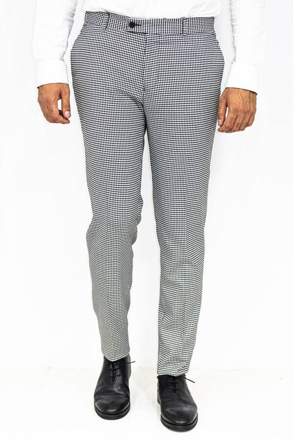 Slim Fit Houndstoodh Pattern Grey Men Pants