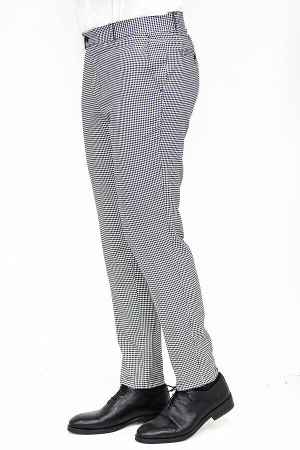 Slim Fit Houndstoodh Pattern Grey Men Pants