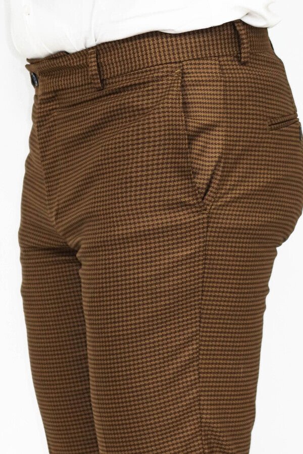 Slim Fit Patterned Brown Men Pants