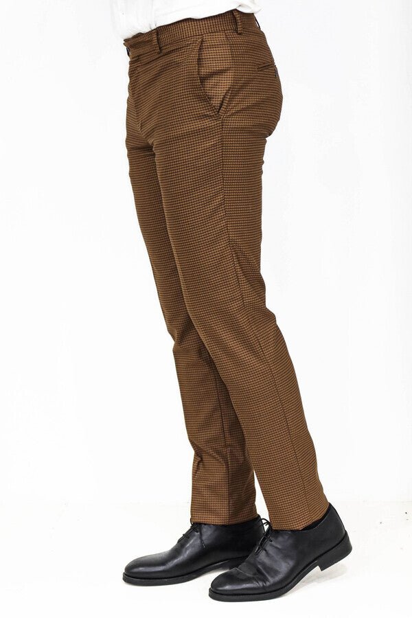 Slim Fit Patterned Brown Men Pants