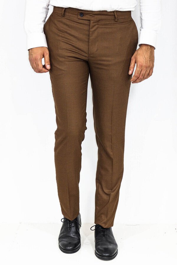 Slim Fit Patterned Brown Men Pants