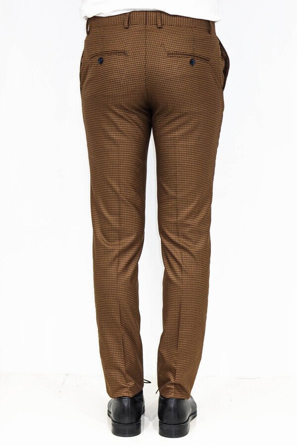 Slim Fit Patterned Brown Men Pants