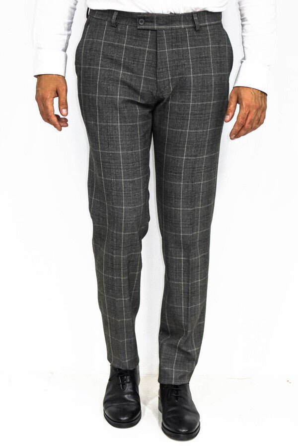 Slim Fit Plaid Anthracite Men Pants