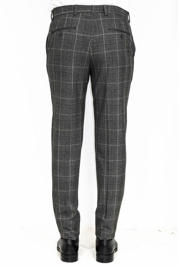 Slim Fit Plaid Anthracite Men Pants