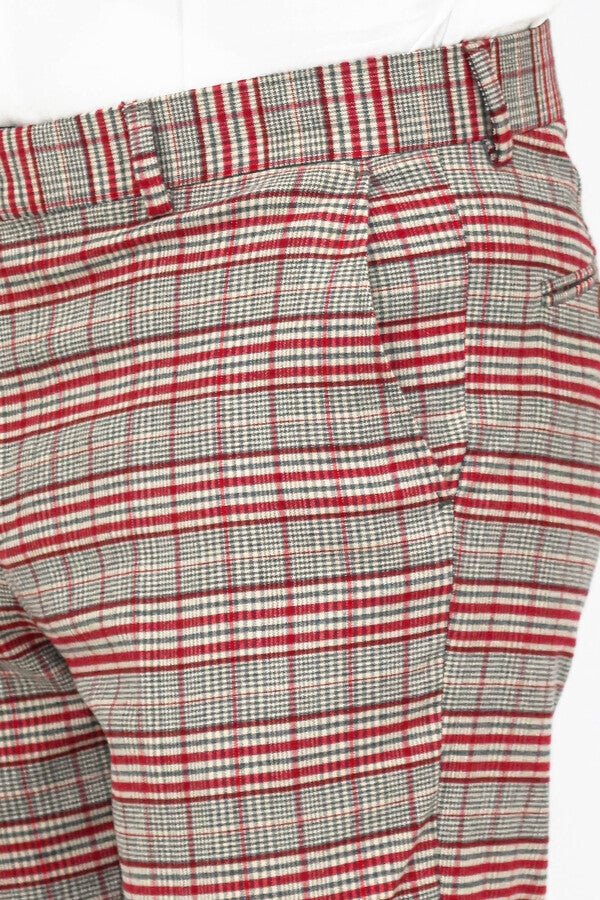 Slim Fit Plaid Grey Men Pants
