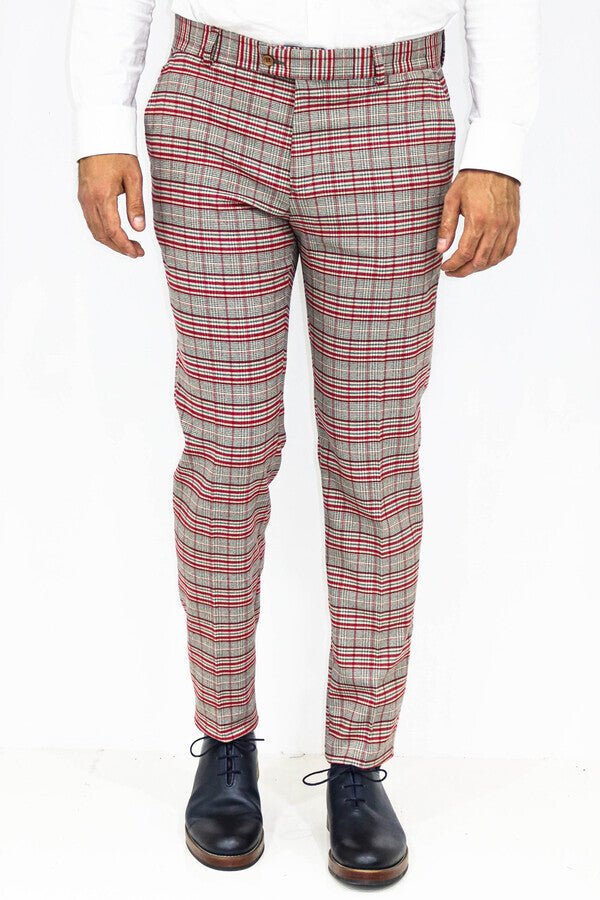 Slim Fit Plaid Grey Men Pants