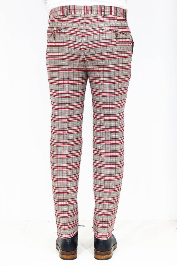 Slim Fit Plaid Grey Men Pants