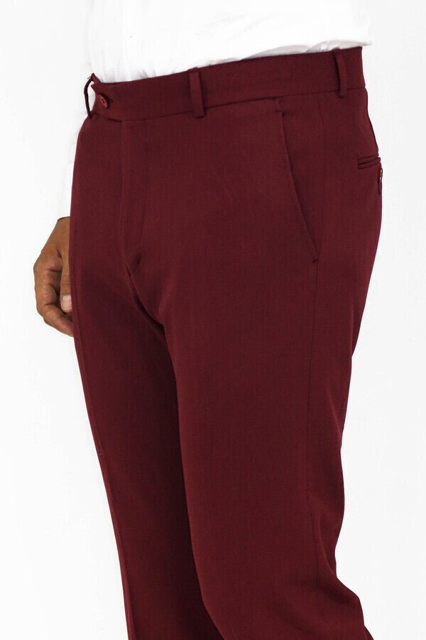 Slim Fit Plain Burgundy Men Pants