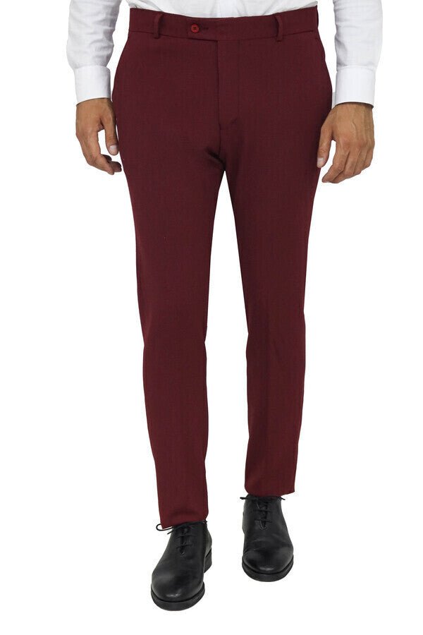 Slim Fit Plain Burgundy Men Pants