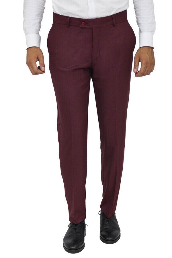 Slim Fit Plain Burgundy Men Pants