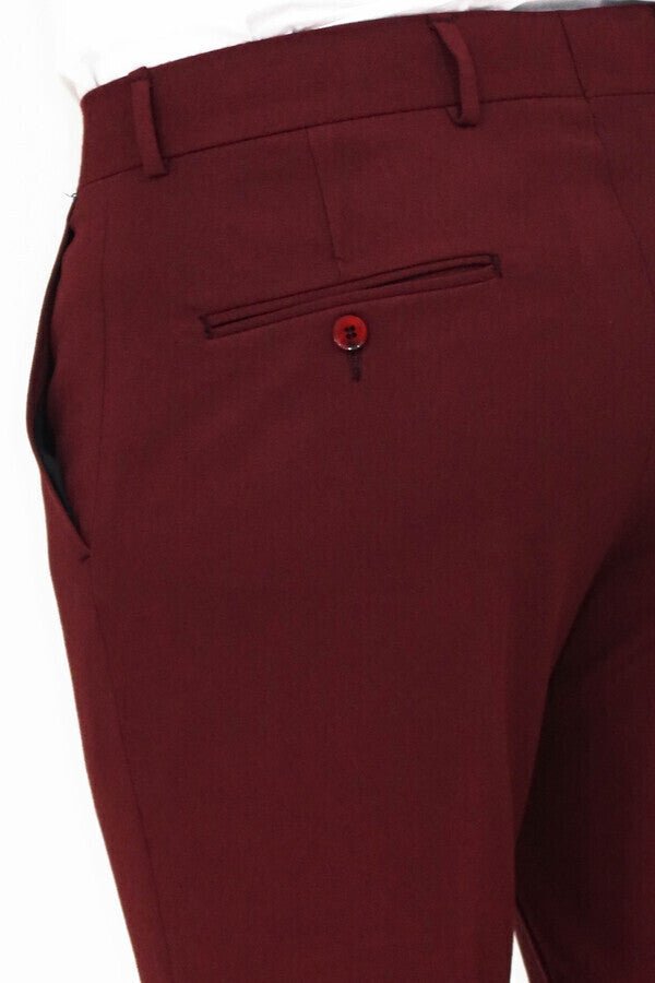 Slim Fit Plain Burgundy Men Pants