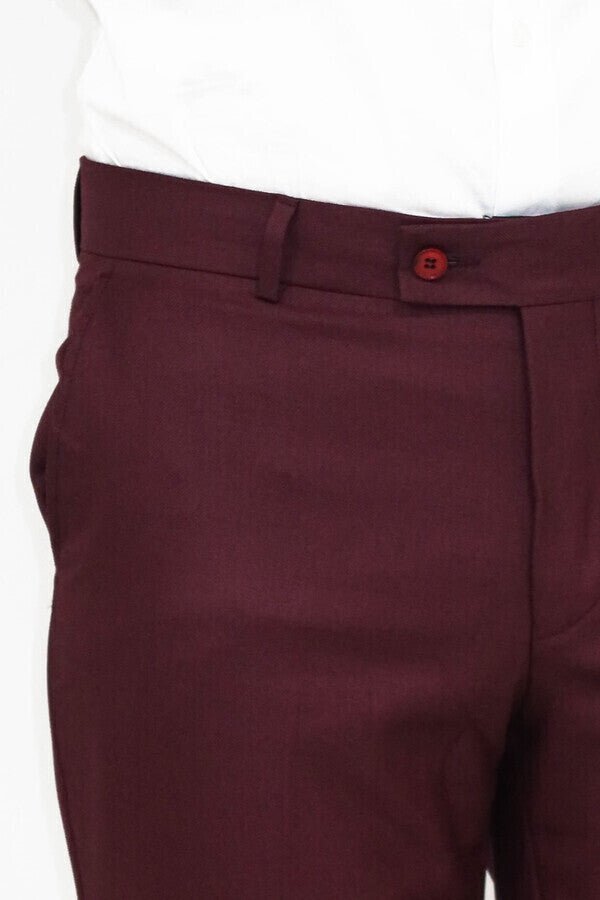 Slim Fit Plain Burgundy Men Pants