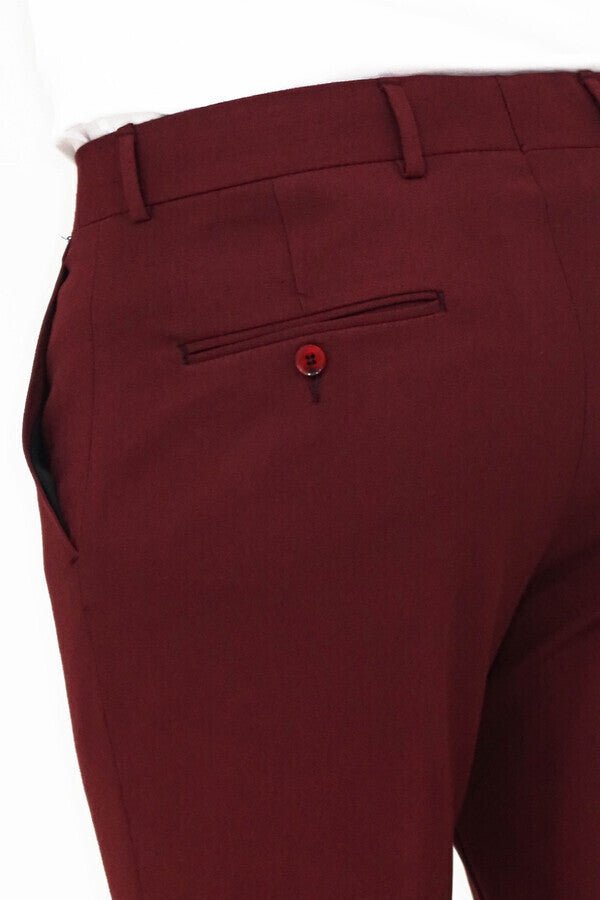 Slim Fit Plain Burgundy Men Pants
