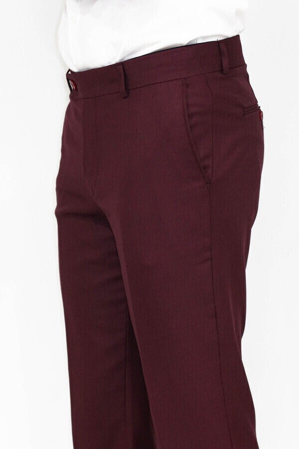 Slim Fit Plain Burgundy Men Pants