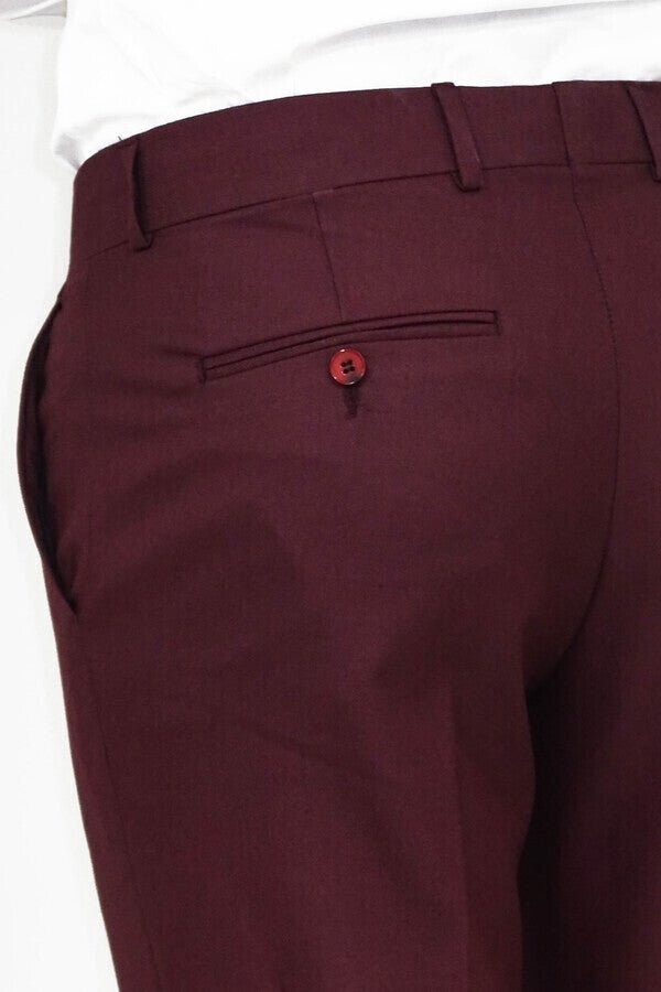 Slim Fit Plain Burgundy Men Pants