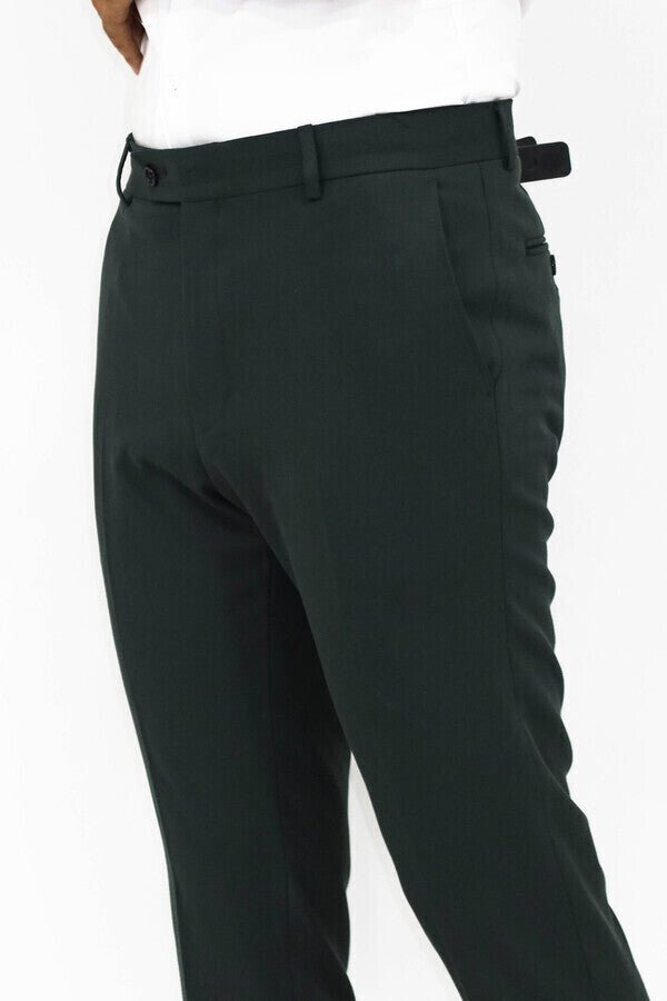 Slim Fit Plain Dark Green Men Pants