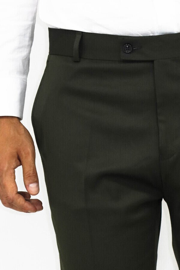 Slim Fit Plain Green Men Pants