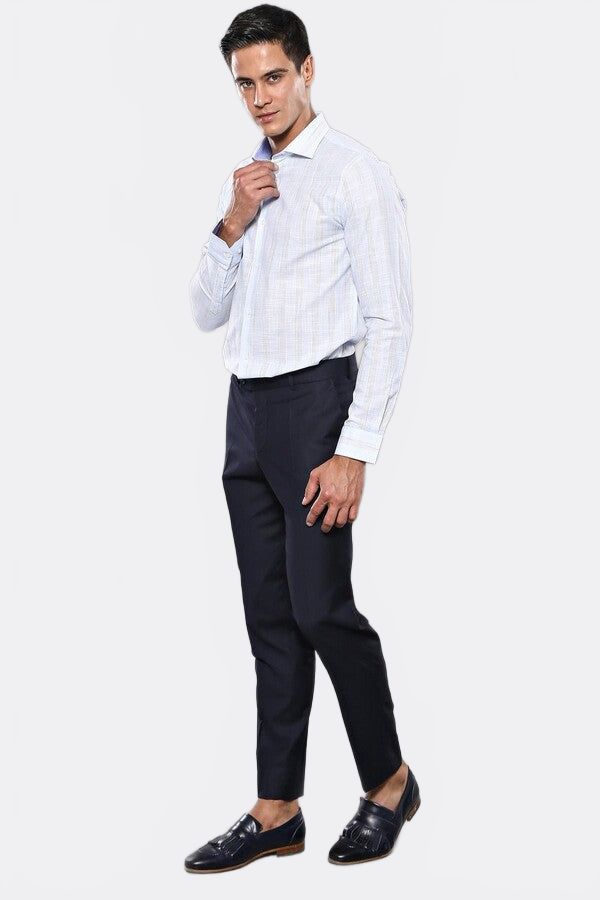 Slim Fit Plain Navy Blue Men Trousers