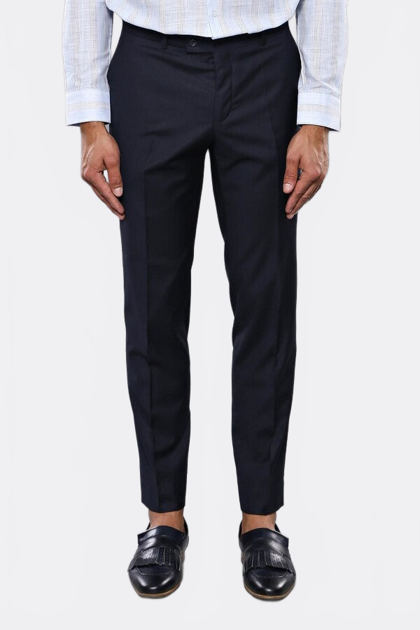 Slim Fit Plain Navy Blue Men Trousers