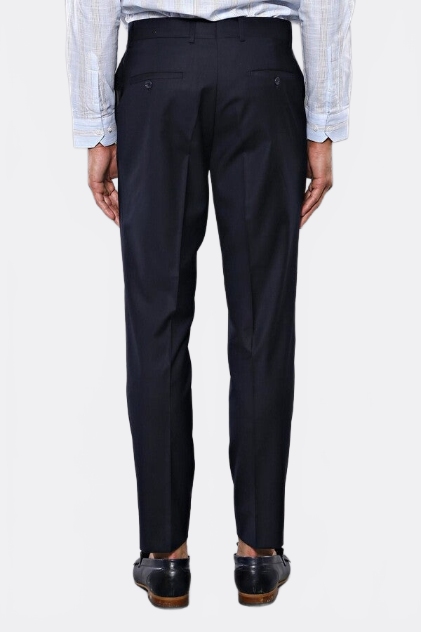 Slim Fit Plain Navy Blue Men Trousers
