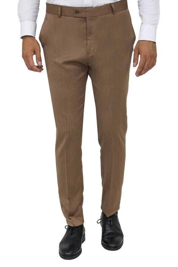 Slim Fit Plain Tan Men Pants