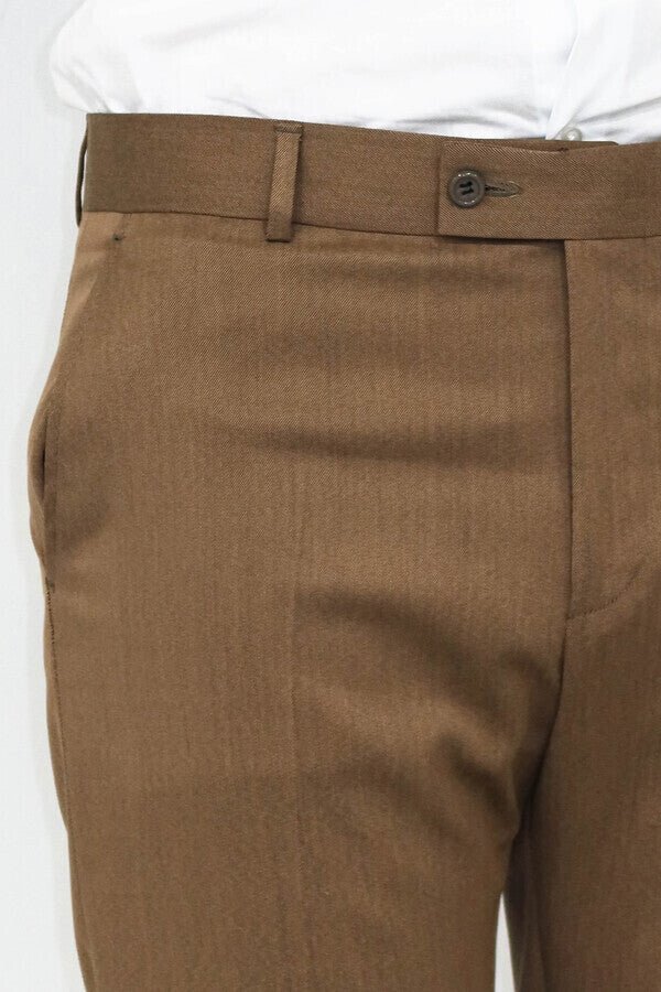 Slim Fit Plain Tan Men Pants