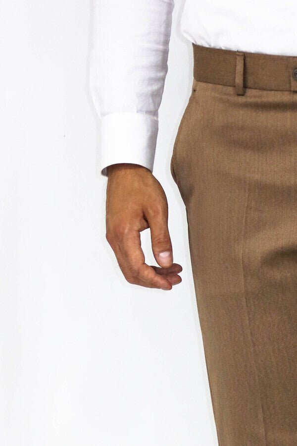 Slim Fit Plain Tan Men Pants