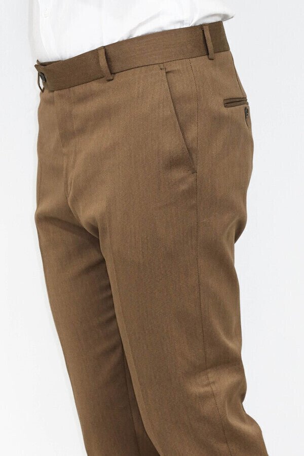 Slim Fit Plain Tan Men Pants