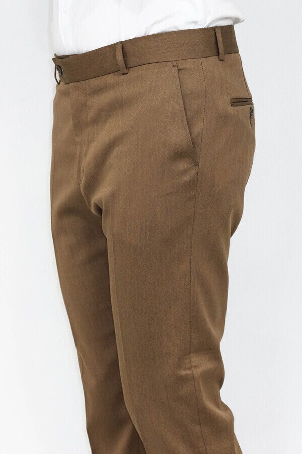 Slim Fit Plain Tan Men Pants