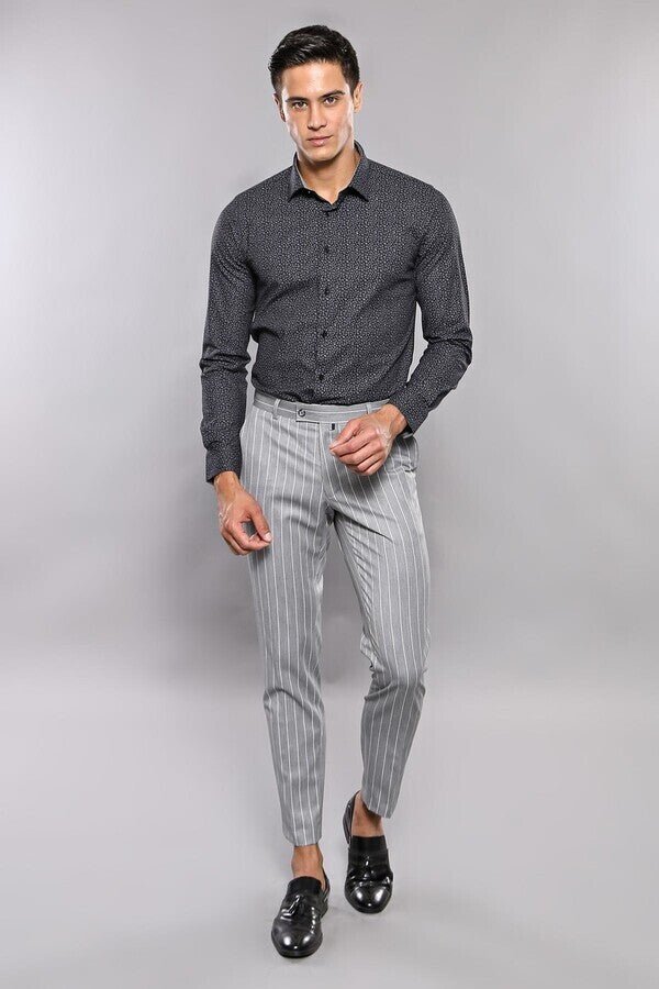Striped Grey Men Trousers