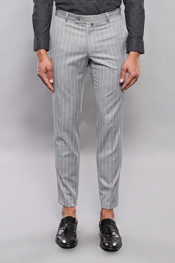 Striped Grey Men Trousers