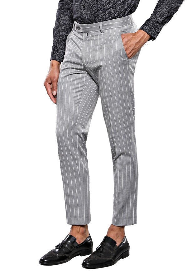 Striped Grey Men Trousers