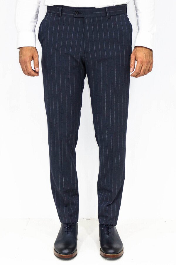 Striped Slim Fit Navy Blue Men Pants