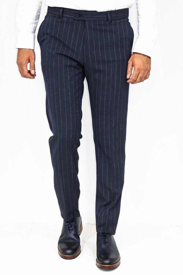 Striped Slim Fit Navy Blue Men Pants