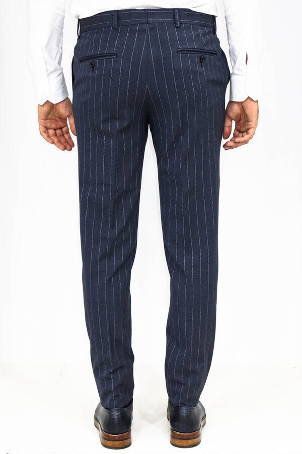 Striped Slim Fit Navy Blue Men Pants