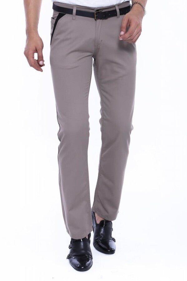 Trimmed Pockets Plain Slim Fit Beige Men Pants