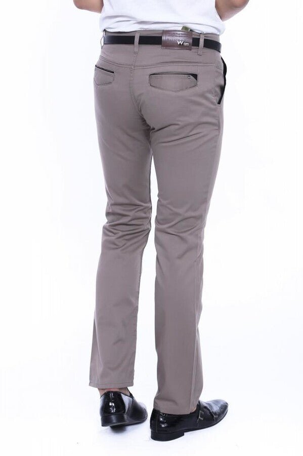Trimmed Pockets Plain Slim Fit Beige Men Pants