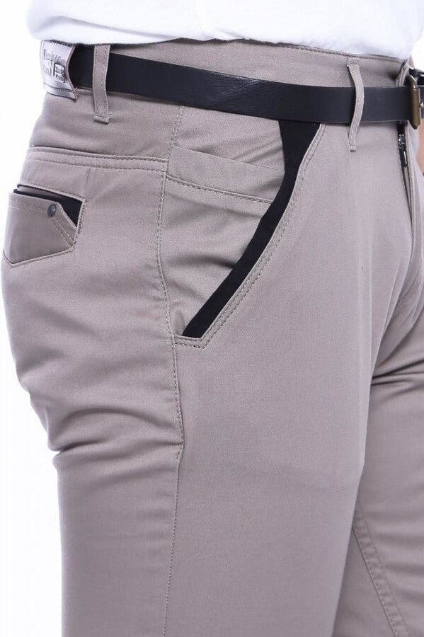 Trimmed Pockets Plain Slim Fit Beige Men Pants