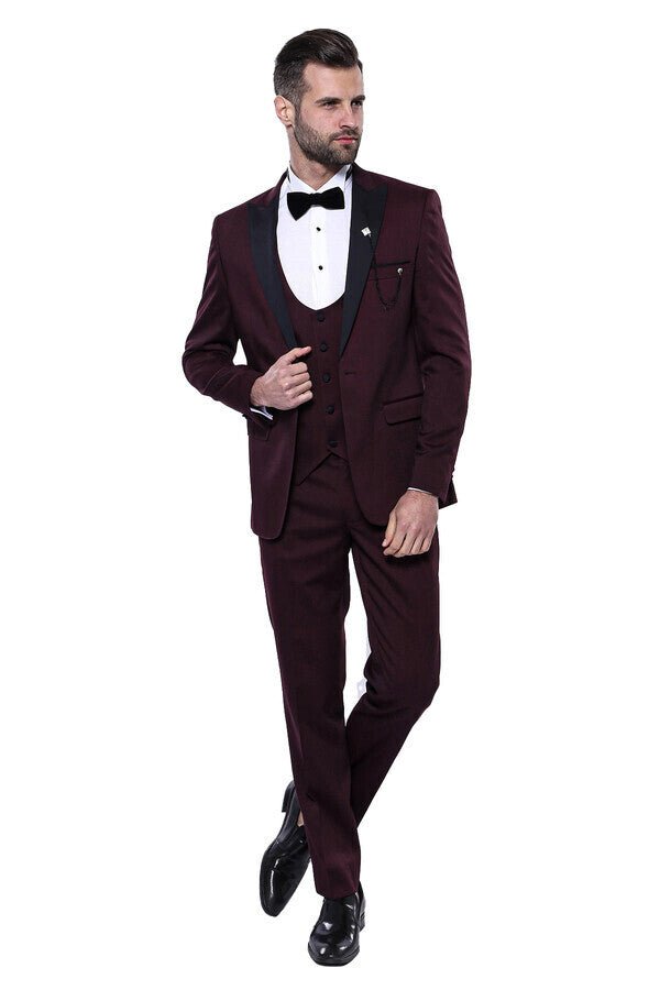 Detachable Lapel Burgundy Suit