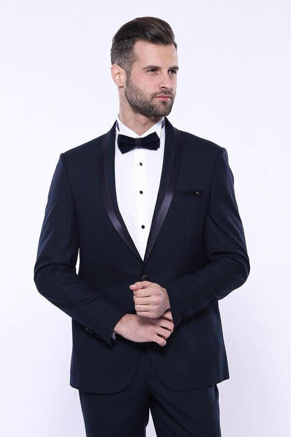 Shawl Lapel Dark Blue Tuxedo Suit
