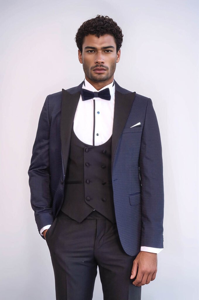 Patterned Jacket Combined Navy Blue Tuxedo