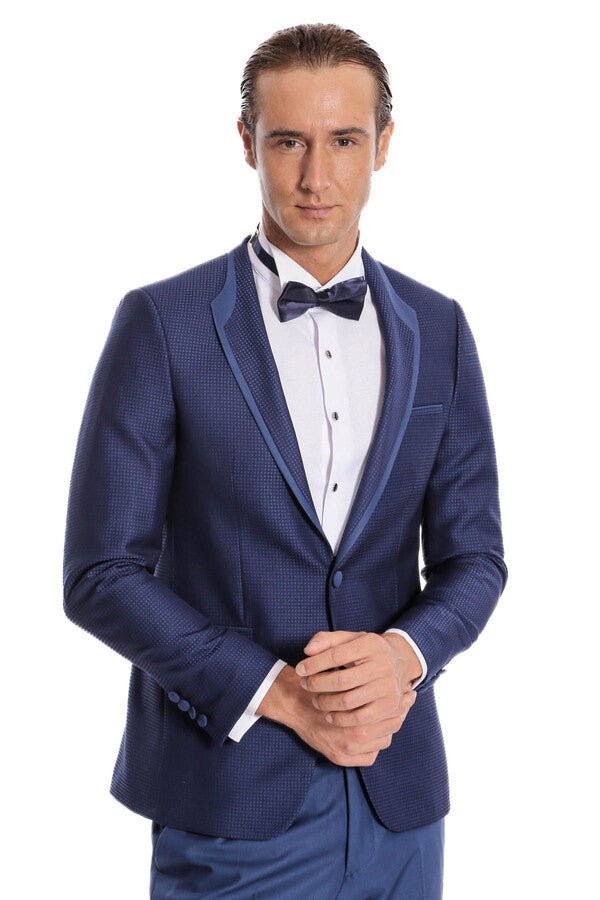 Dot Patterned Dark Blue Tuxedo