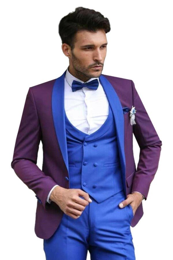 Vested Combined Burgundy-Blue Tuxedo
