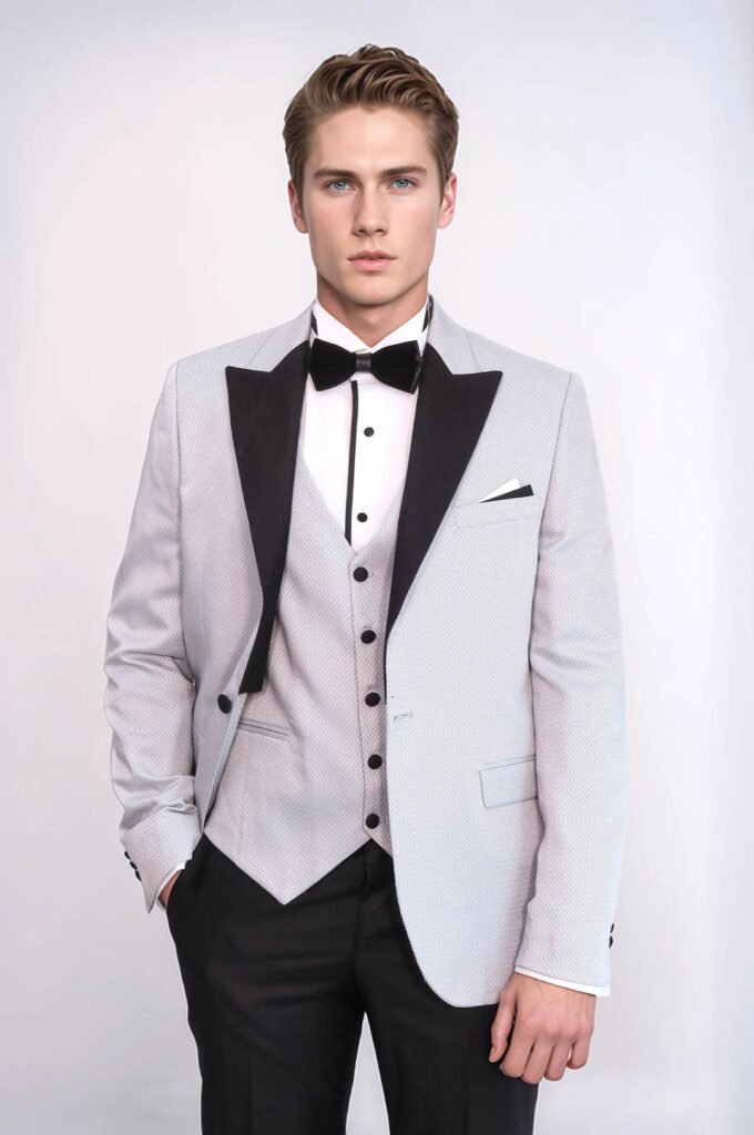 Patterned Removable Lapel Grey Tuxedo