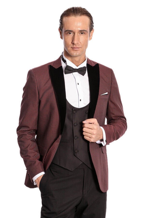 Plaid Patterned Burgundy Tuxedo