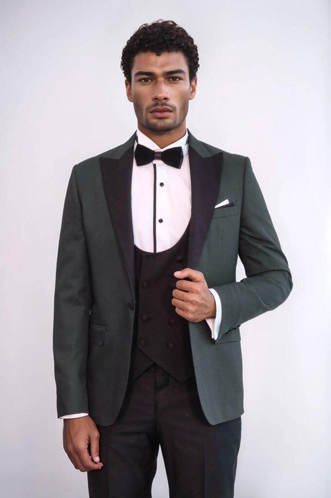 Dot Patterned Dark Green Men Tuxedo