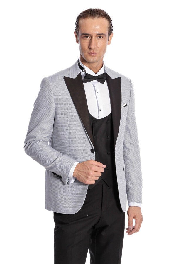 Dot Patterned Grey Vested Tuxedo